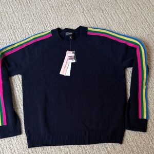 NWT Aqua Women's Crew Neck Sweater - Navy with Multicolor Stripes Size S